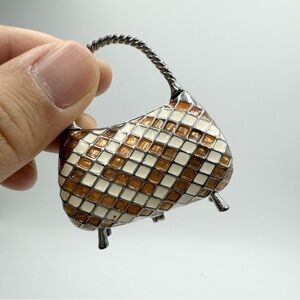Vintage Enamel Diamond Jewelry Purse Handbag Charm Bag Pendant